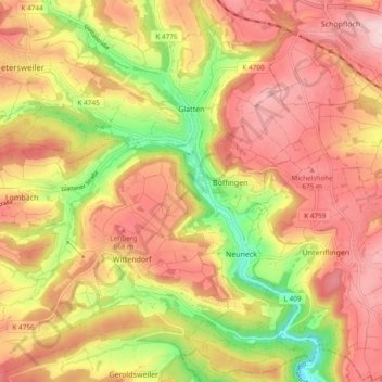 Glatten topographic map, elevation, terrain