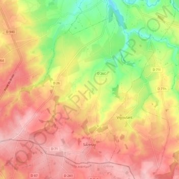 Sazeray topographic map, elevation, terrain