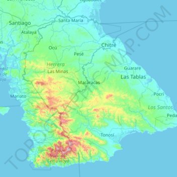 Península de Azuero topographic map, elevation, terrain