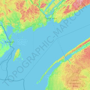 Baie de Fundy topographic map, elevation, terrain