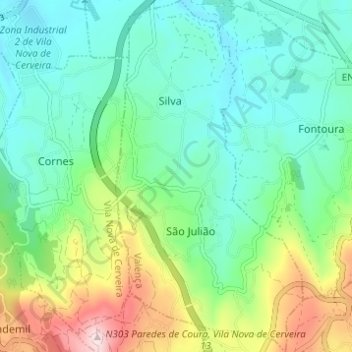 São Julião e Silva topographic map, elevation, terrain