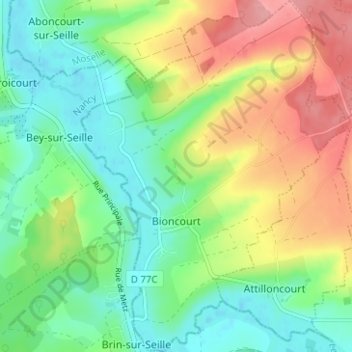 Bioncourt topographic map, elevation, terrain