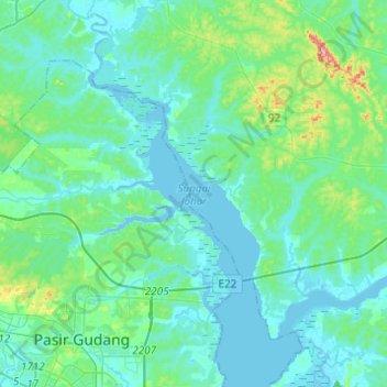 Johor River topographic map, elevation, terrain