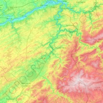 Ourthe topographic map, elevation, terrain