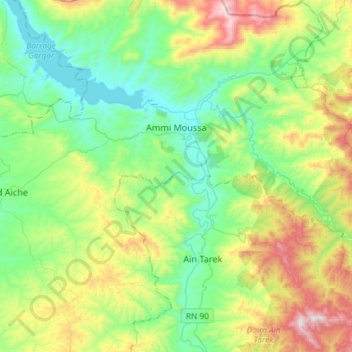 Ammi Moussa topographic map, elevation, terrain