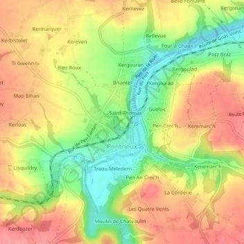 Pontrieux topographic map, elevation, terrain