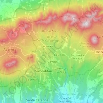 Juayúa topographic map, elevation, terrain