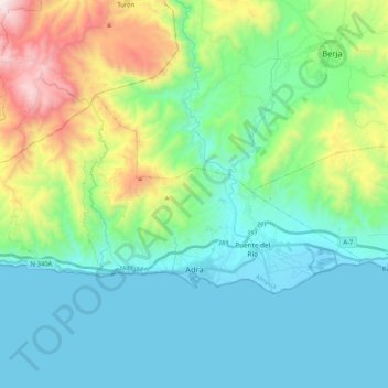Adra topographic map, elevation, terrain