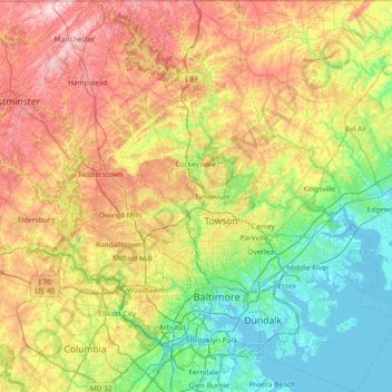 Comté de Baltimore topographic map, elevation, terrain