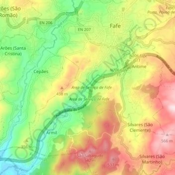 Rio Ferro topographic map, elevation, terrain