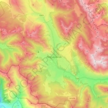Pescasseroli topographic map, elevation, terrain