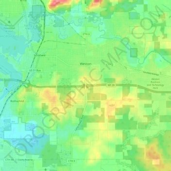 Village of Weston topographic map, elevation, terrain