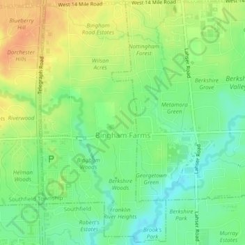 Bingham Farms topographic map, elevation, terrain