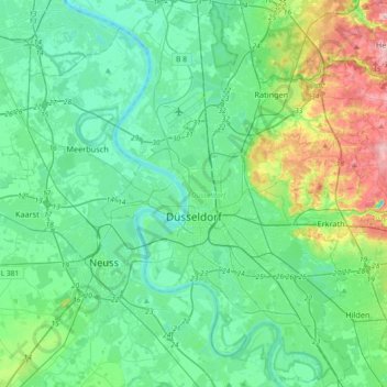 Dusseldorf topographic map, elevation, terrain