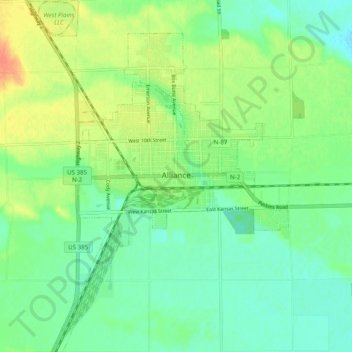 Alliance topographic map, elevation, terrain