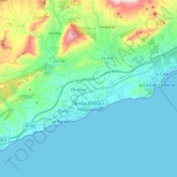 la Vila Joiosa / Villajoyosa topographic map, elevation, terrain