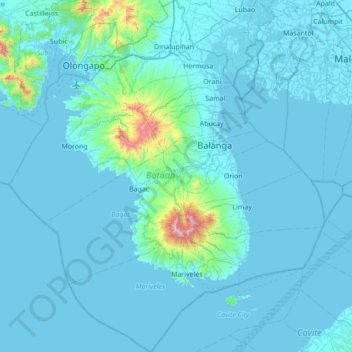 Bataan topographic map, elevation, terrain