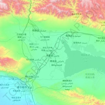 Yanqi Hui Autonomous County topographic map, elevation, terrain