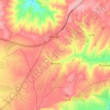 Beyköy Mahallesi topographic map, elevation, terrain
