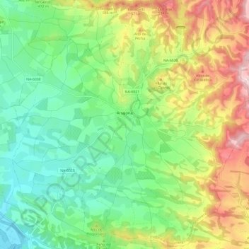 Artajona topographic map, elevation, terrain