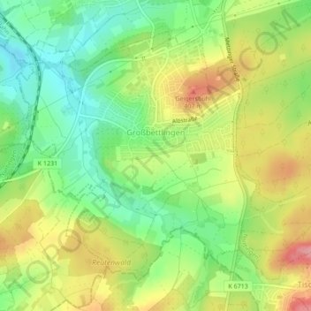 Großbettlingen topographic map, elevation, terrain