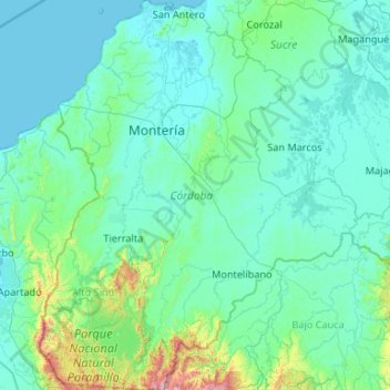 Córdoba topographic map, elevation, terrain