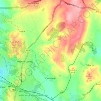 Caverswall topographic map, elevation, terrain