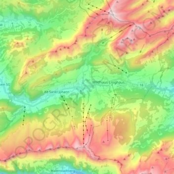 Wildhaus-Alt St. Johann topographic map, elevation, terrain