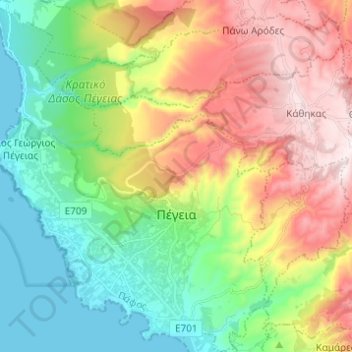 Peyia topographic map, elevation, terrain