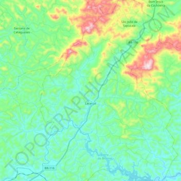 Laranjal topographic map, elevation, terrain