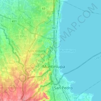 Muntinlupa topographic map, elevation, terrain