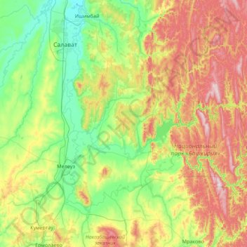 Мелеузовский район topographic map, elevation, terrain