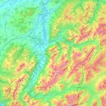 Gruyère District topographic map, elevation, terrain