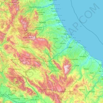 Abruzzen topographic map, elevation, terrain