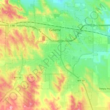 Gillette topographic map, elevation, terrain