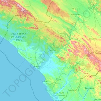 Kouilou Department topographic map, elevation, terrain
