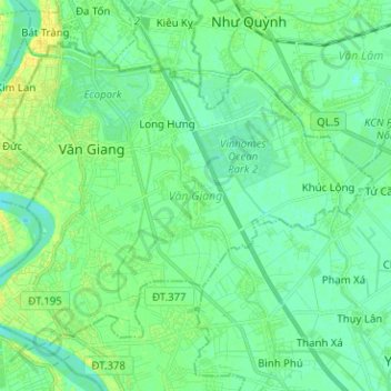 Van Giang District topographic map, elevation, terrain