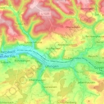 Uhingen topographic map, elevation, terrain
