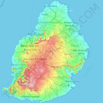 Île Maurice topographic map, elevation, terrain