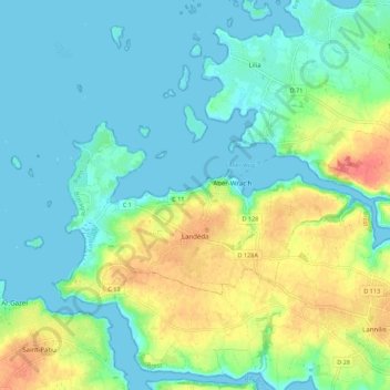 Landéda topographic map, elevation, terrain