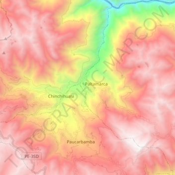 Pachamarca topographic map, elevation, terrain