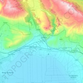 Celano topographic map, elevation, terrain