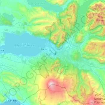 Pucón topographic map, elevation, terrain