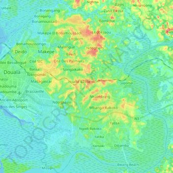 Douala III topographic map, elevation, terrain
