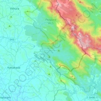 Kattakkada topographic map, elevation, terrain