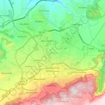 Tlemcen topographic map, elevation, terrain
