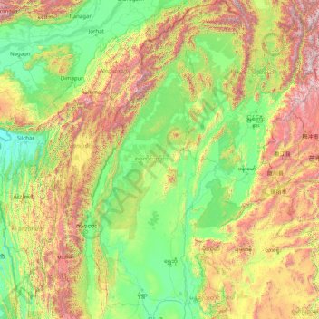Sagaing Region topographic map, elevation, terrain