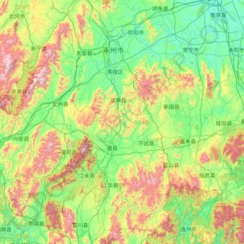 Yongzhou topographic map, elevation, terrain