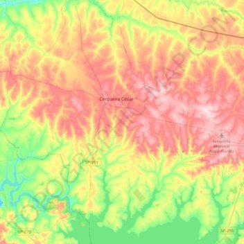 Cerqueira César topographic map, elevation, terrain