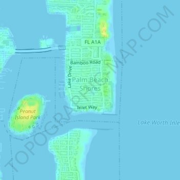 Palm Beach Shores topographic map, elevation, terrain